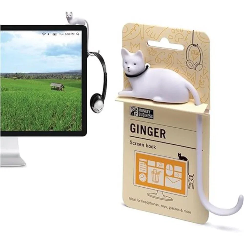 Monkey Business Ginger The Cat Tail Hook for Computer Screen, Tight Spaces